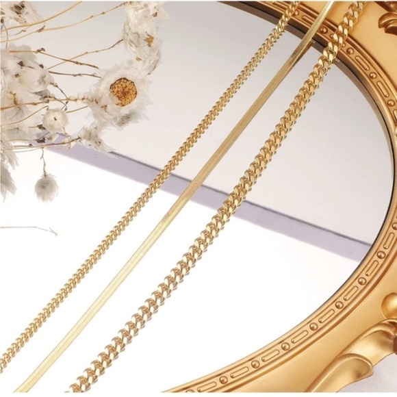 Gold 14k Gold Plated 3pc Chain Anklet Set - Picture 2 of 2